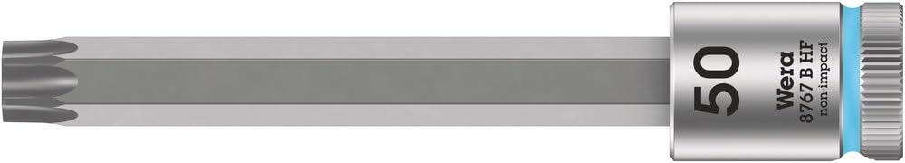 Wera 05003073001 8767 B Holding Function Torx Zyklop Bit-Socket, Cyan, 3/8-Inch, TX 50 x 100 mm