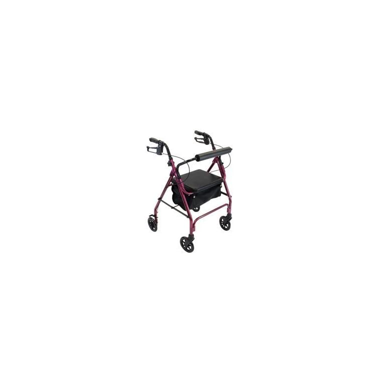 4 Wheel Rolling Walker With Shopping Basket, Padded Seat Burgundy Color By Bantex (785923768878)