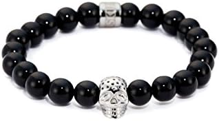 NORTHSKULL Men's Black Nappa Leather/Gold Twin Skull Bracelet Small