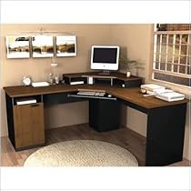Bestar Hampton Wood Home Office Corner Computer Desk in Tuscany Brown