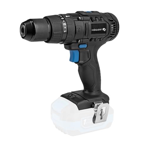 HOEGERT TECHNIK OneAccuSystem Cordless Hammer Drill 18 V 50 Nm, 13 mm Auto-Lock Drill Chuck, 21+1+1 Torque Levels, LED, Metal Gear, for Wood and Metal, Without Battery