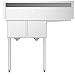 KoolMore 2 Compartment Stainless Steel NSF Commercial Kitchen Prep & Utility Sink with Drainboard - Bowl Size 12