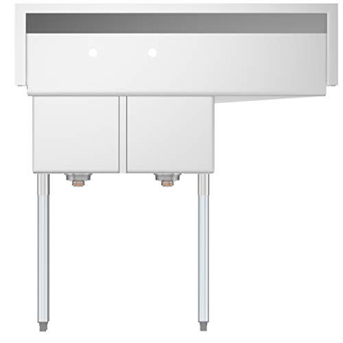 KoolMore 2 Compartment Stainless Steel NSF Commercial Kitchen Prep & Utility Sink with Drainboard - Bowl Size 12" x 16" x 10" - Thumbnail 7