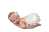 Chiffon Diaper Cover and Matching Baby Headband Set - Chalk Ivory Bloomer with Ruffles - Newborn Girl Photo Props for Photography