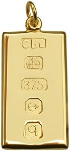 Solid 9ct Yellow Gold Small Ingot Pendant With Custom Hallmark 20mm x 10mm and Optional 1.1mm Wide Diamond Cut Curb Chain In Gift Box (available in 14" to 24")
