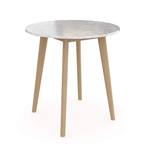 Nathan James Amalia Round Bistro Dining Table with Legs in Tan Wood Finish and Faux White