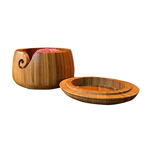 Jannyshop Yarn Bow Knitting Crochet with Carved Holes Cover Bowl Premium Rosewood Crafted Yarn Storage Bowls with Decorative Carved Handmade Grills Knitting Crochet Accessories Supplies