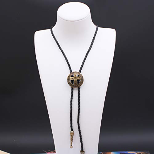 BRBAM Vintage Style Bolo Tie Western Cowboy Leather Rodeo Bolo Bola Tie Necktie for Man (Cross Shield-G)