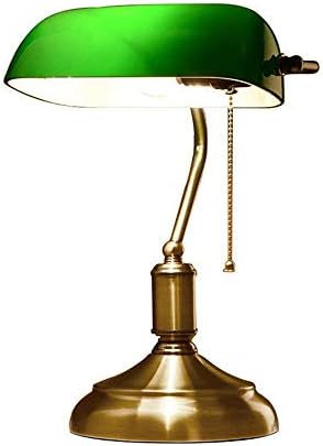 Vintage Table Lamp with Pull Switch Bankers-Lamp Rotatable Glass Lampshade Reading-Lamp Desk Light Bedside-Lamp E27 Living-Room Office Study Dining-Room Bronze 23 * 19 * 38.5CM (Green)