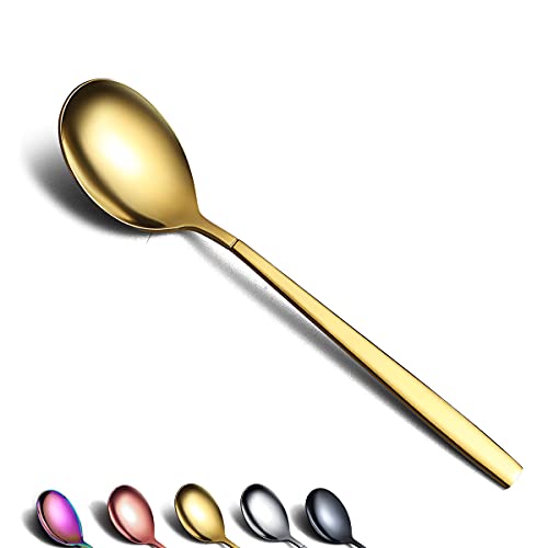 Berglander Gold Dinner Spoon Set of 4, Stainless Steel Titanium Plated, Shiny Golden Soup Spoons