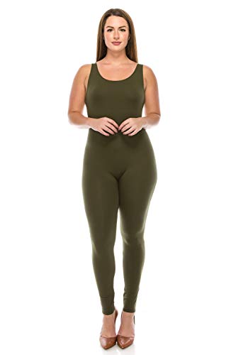 CNC STYLE Women's Active Plus n Regular Size Stretch Yoga Sleeveless One Piece Unitard Bodysuit Jumpsuit Playsuit (2XL,Olive)