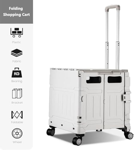 75L Folding Shopping Cart, Portable Cart with Two 360° Swivel Wheels, Adjustable Height Stroller with Cover, 170 Lbs Large Capacity Cart Suitable for Moving, Grocery Shopping, Luggage