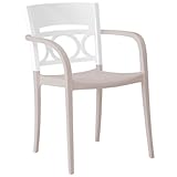 Pack of 4 Grosfillex Moon Indoor / Outdoor Stacking Armchair - Glacier White Back / Linen-Colored Se