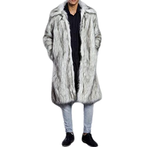 Photo 1 of Colf Men's Fluffy Long Sleeve Faux Fur Coat Jacket Lapel Outwear Winter Parka Overcoat (Silver,3X-Large)