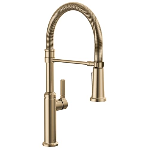 Delta Rhett Pro Style Commercial Kitchen Faucet with Pull Down Sprayer, Single Hole Brushed Gold Kitchen Sink Faucet, Single Handle, Champagne Bronze 18829-CZ-DST