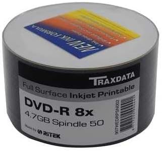 Ritek Traxdata Full Face Printable DVD-R 16x Speed Blank Disc Media 50 Pack