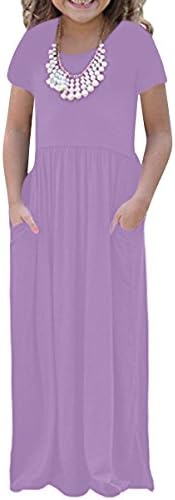 RBwinner Girls Short Sleeve Round Neck Pocket Casual Long Maxi Dress Size 4-13 Years Old
