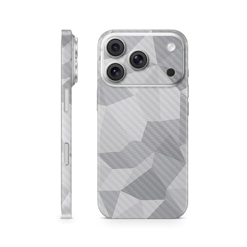 Carbon Fiber Phone Skin Compatible with Apple iPhone 17 Pro - Gray Polygon - Pr…
