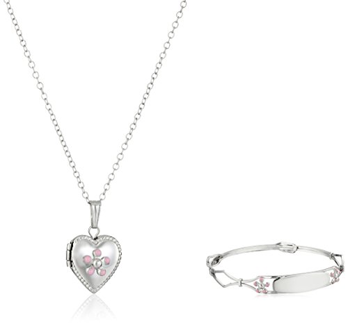 Sterling Silver Children's Bracelet and Locket Pendant Necklace Set, 13"