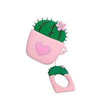 ICI-Rencontrer Creative Gardening Flower Ball Cactus Potted Plant Airpods Case Cute Heart Bonsai AirPods Accessories Wireless Charging Earphone Soft Silicone Protector Decoration Pink Heart