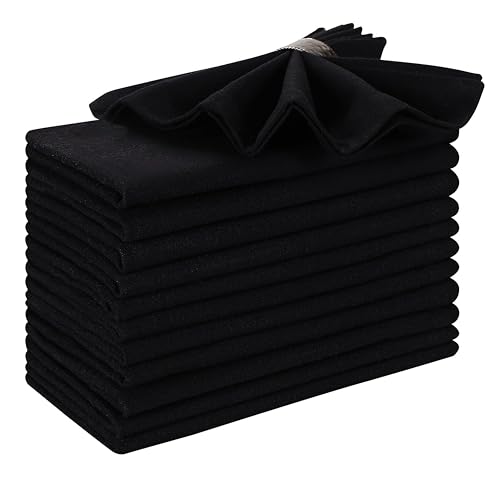 Ramanta Home 100% Cotton Dinner Napkins Set of 12 (46x46 CM) Black - Reusable Machine Washable Durable Hotel Napkins - Ideal for Everyday Use