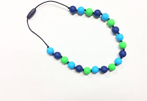 Boy Sensory Necklace 20" Silicone Teething Baby Kids Green Blue Colors Knotted