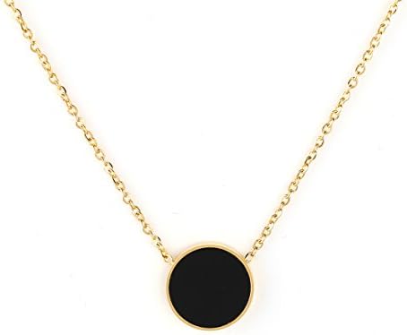 Contemporary Gold Tone Designer Necklace with Jet Black Faux Onyx Circular Geometric Pendant