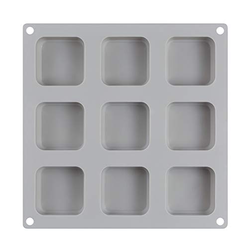 SJ Square Silicone Mold for Soap Making, 9 Cavities Handmade Silicone Soap Mold Candle Mold Lotion Bar Molds, Gray - Thumbnail 6