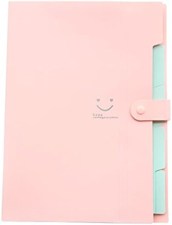 Hand-held Portable Lovely Daystyle A4 Sized Letter Expanding File Folder with 5 Pockets for Student office-Pink