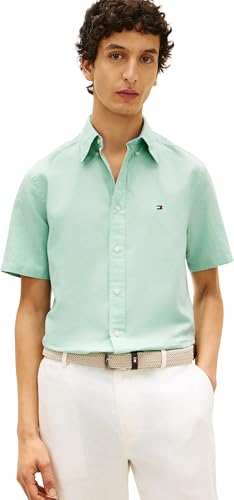 Chemise en Lin mélangé uni SS RF Sht MW0MW42450 S/S pour Homme, Vert, L