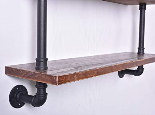 Diwhy Industrial Pipe Shelving Bookshelf Rustic Modern Wood Ladder Storage Shelf 3 Tiers Retro Wall Mount Pipe Dia 32mm Design DIY Shelving (Black, L 36") - Thumbnail 6