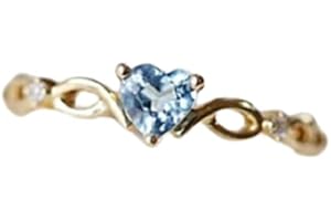 Finemall Fashion Jewelry 14k small fresh heart-shaped ring European and American sea blue topaz engagement jewelry Women Anniversary Engagement Wedding Gemstone Ring Size 6-10