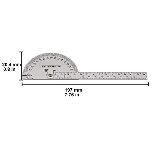 LTMS 078008 Stainless Steel Protractor 180 Degrees Angle Ruler Finder 140mm Metric Durable Metal Adjustable General Measuring Tool