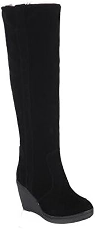 CHFSO Women's Comfy Waterproof Faux Fur Lined Pull On Knee High Heighten Wedge Heel Warm Winter Boots