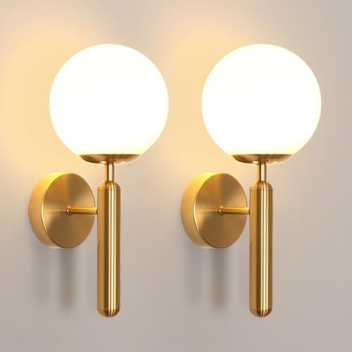 DELIPOP E27 2 Pieces Wall Lamp Indoor Vintage Modern Gold Wall Lamp Ball Lamp for Bedroom Living Room Hallway Kitchen Coffee