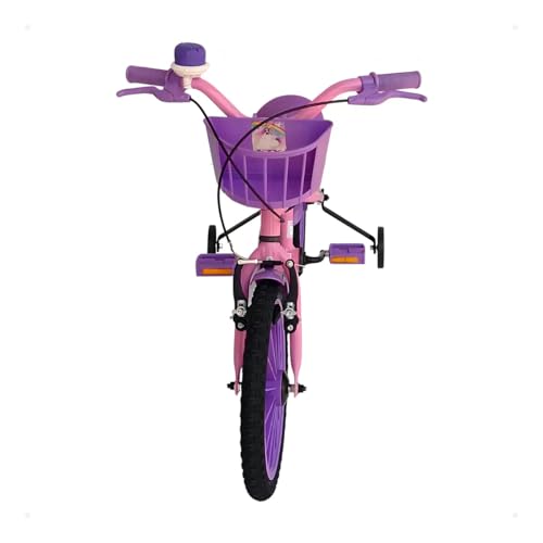 Bicicleta Infantil Aro 16 Menina Rosa e Roxa com Rodinhas Buzina e Cesta