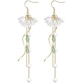 Just Follow Bell Orchid Flower Earrings for Women White Lily of the Valley Floral Simulated Pearl Long Tassel Dangle Drop Earrings Wedding Bridal Jewelry