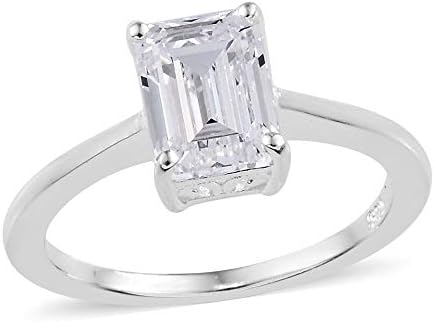 J FRANCIS Octagon Made with Swarovski Zirconia 925 Sterling Silver Engagement Solitaire Ring for Girls & Women Size N, 1.75 ct