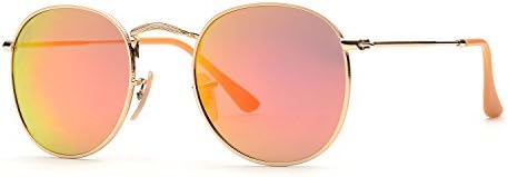 ZOGEEN Classic Metal Frame Round Circle Mirrored Sunglasses Men Women Glasses 3447 (Gold&amp;Orange)