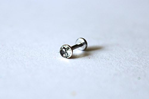 18g or 16g: Sparkling Silver Orby Internally Threaded Labret Stud Earring; 1.5mm, 2mm, 2.5mm, 3mm, 4mm, 5mm Gem Sizes; 5/32" (4mm), 1/4" (6mm), 5/16" (8mm), 3/8" (10mm), 15/32" (12mm) Lengths