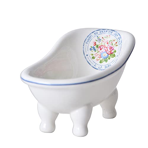 Vintage Clawfoot Tub Bathtub Soap Dish for Bathroom Shower - Decorative French Country Farmhouse Ceramic Soap Dish, Sponge Holder Bath Container Bar Soap Tray Holder for bathroom, Kitchen Sink