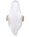 Morvally 24 inches Long Straight Lace Front Wigs 1001# Platinum White Natural Heat Resistant Synthetic Hair Free Part Half Hand Tied Glueless Wig for Cosplay Daily Wear