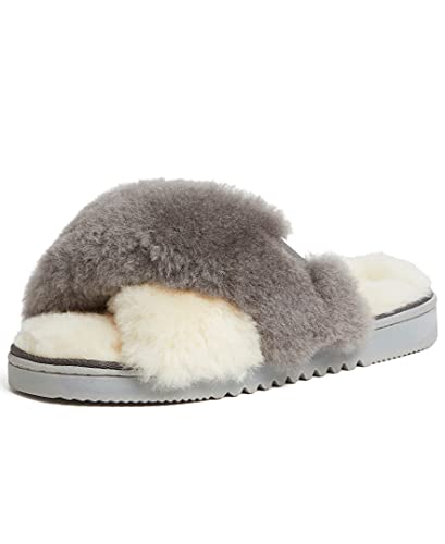 Fireside by Dearfoams Women's Newcastle Crossband All Over Shearling Easy on/Off Slide Slipper