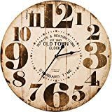 Round Off White Decorative Wall Clock With Big Numbers And Distressed Old Town Face 23 X 23 Inches Quartz Movement