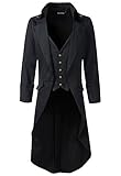 Mens Gothic Tailcoat Jacket Black Steampunk VTG Victorian High Collar Coat (XL, Black/brassy button)