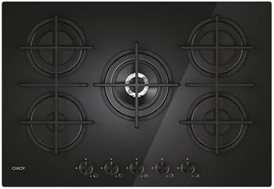 Moderna Gas On Glass Plaque de cuisson à gaz 5 feux, verre trempé, brûleur à double couronne, grilles lavables au lave-vaisselle, axLxP 0,8 x 74,5 x 51 cm, noir - CVG74WTB