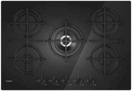 Moderna Gas On Glass Plaque de cuisson à gaz 5 feux, verre trempé, brûleur à double couronne, grilles lavables au lave-vaisselle, axLxP 0,8 x 74,5 x 51 cm, noir - CVG74WTB