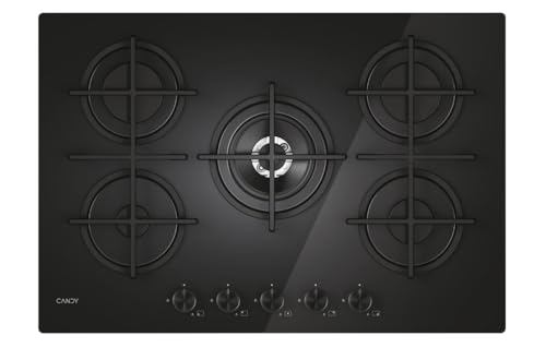 Moderna Gas On Glass Plaque de cuisson à gaz 5 feux, verre trempé, brûleur à double couronne, grilles lavables au lave-vaisselle, axLxP 0,8 x 74,5 x 51 cm, noir - CVG74WTB