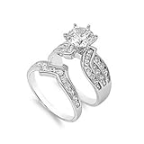 Rhodium Plated Sterling Silver Wedding & Engagement Ring Clear CZ Set Ring 5MM ( Size 6 to 10)