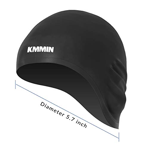 KMMIN Swim Cap, 3D Ergonomic Design Swimming Cap for Women Men Long Hair Short Hair Silicone Adult Swim Cap with Great Elasticity Ear Protection(Black)
